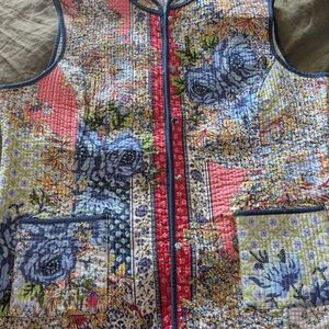 Floral Quilted Vest with Blue and Red Accents